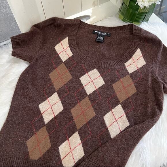 NEW Marina Luna Cashmere Argyle Classic Preppy Timeless Layering Sweater S NWOT - Picture 8 of 15